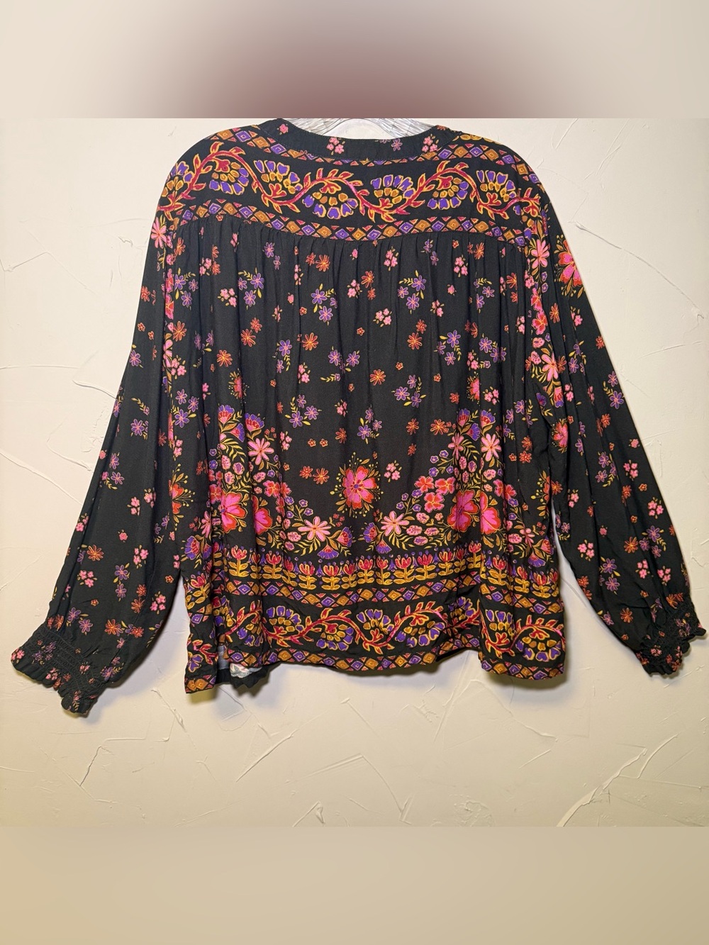 Natural Life XXL Maribel Boho Peasant Top Black Floral Mushroom Tassel Blouse - Picture 7 of 11